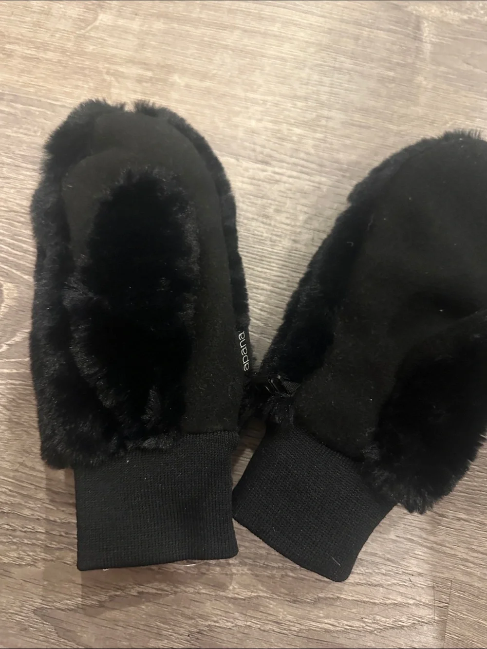 Apana Black Faux Fur Mittens